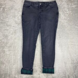 Maurices M Jeans Womens Size L Reg Low Rise Skinny Black Plaid Flannel Cuffed